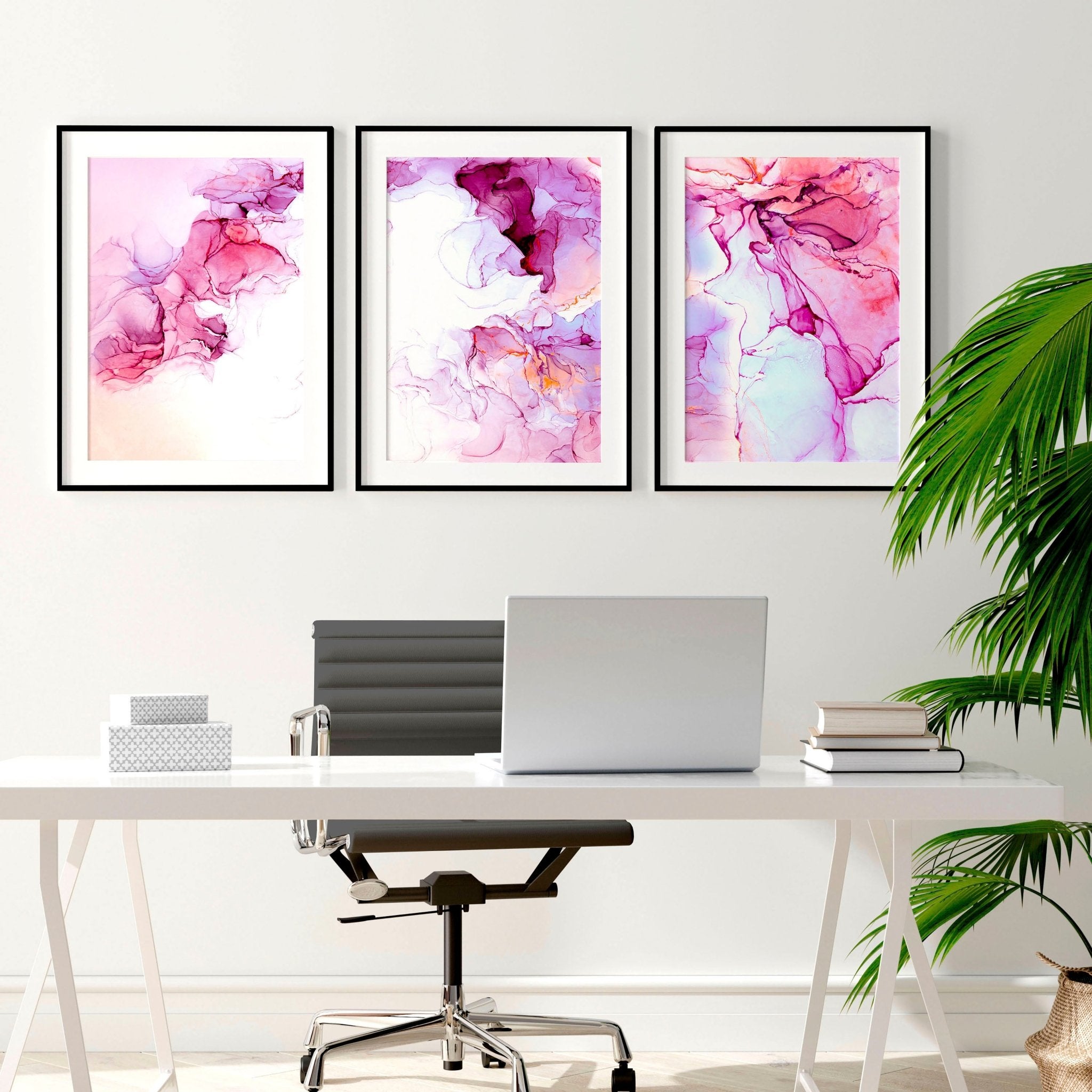 Art prints abstract | set of 3 wall art for home office decor
